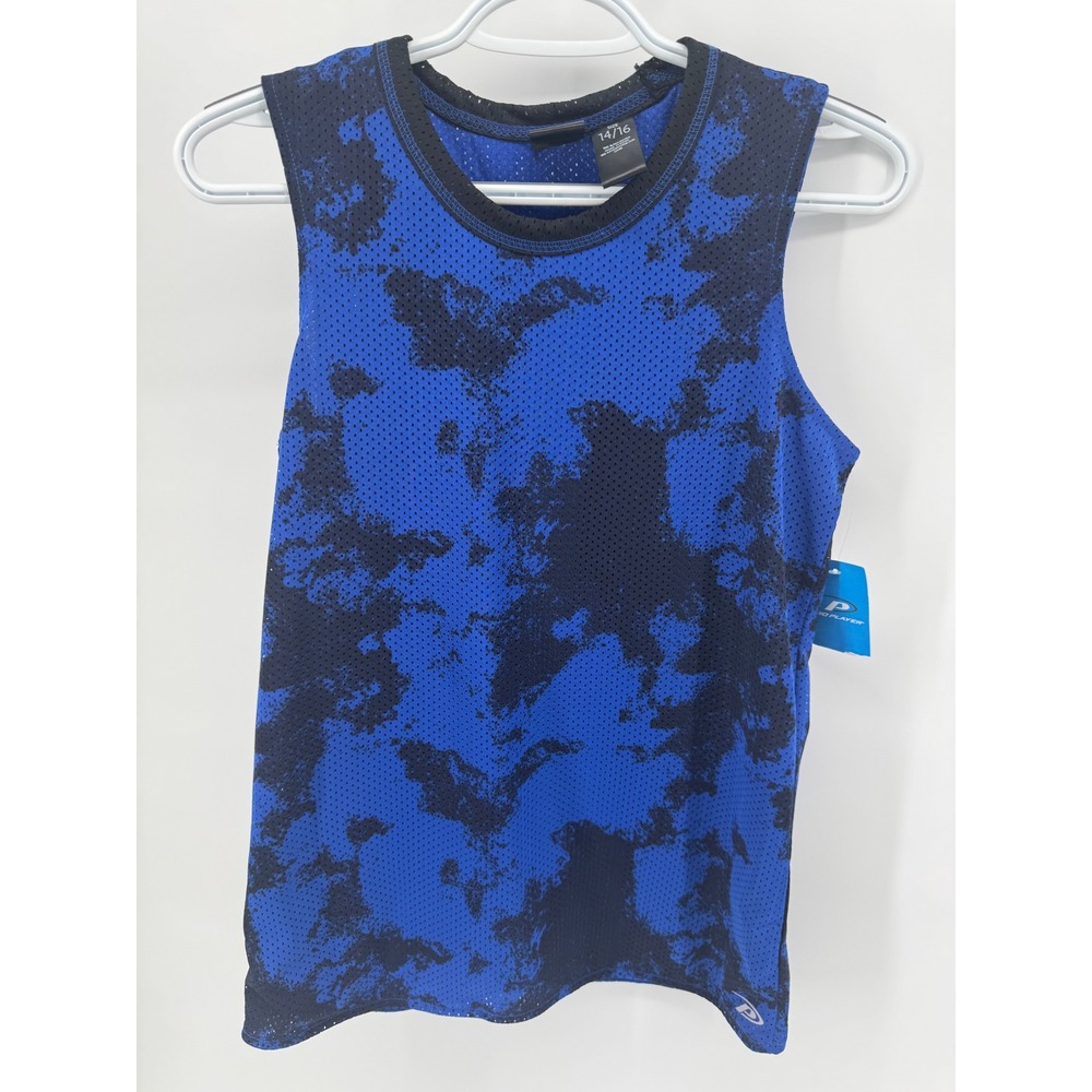 Boys Pro Player Blue Black Camo Reversible Tank Top Size 14 16 Mesh Basketball